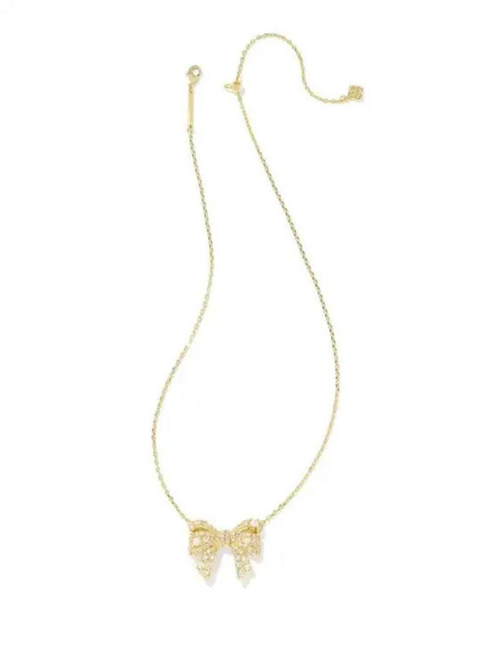 Kendra Scott Pave Bow Gold Necklace Crystal Pearl KS Jewelry